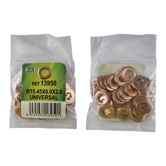 Imagem de SACO DE 30 ANILHAS DE COBRE PARA INYECTORES - 15.45X8.0X2.0 - UNIVERSAL (REF. 53