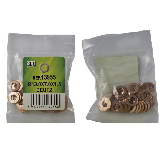 Imagem de SACO DE 30 ANILHAS DE COBRE PARA INYECTORES - 13.0X7.0X1.5 - DEUTZ (REF. 53464)