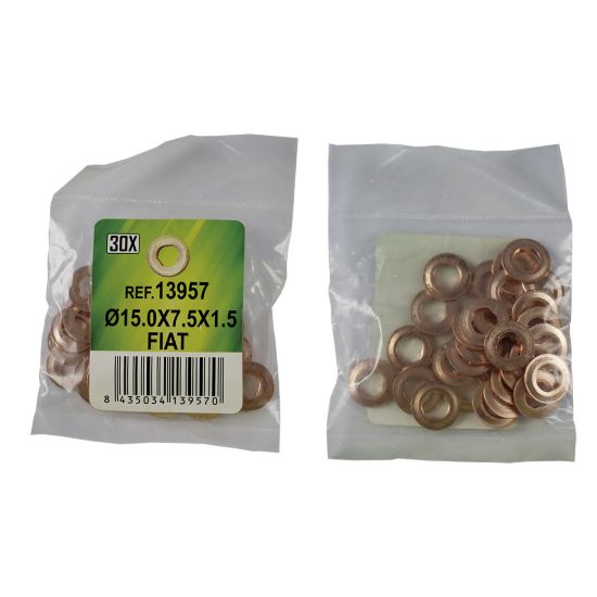 Imagem de SACO DE 30 ANILHAS DE COBRE PARA INYECTORES - 15.0X7.5X1.5 - FIAT (REF. 53464)