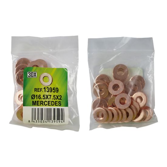 Imagem de SACO DE 30 ANILHAS DE COBRE PARA INYECTORES - 16.5X7.5X2 - MERCEDES (REF. 53464)