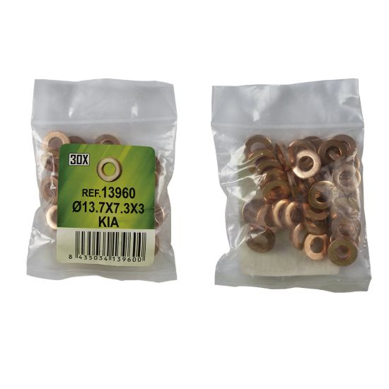 Imagem de SACO DE 30 ANILHAS DE COBRE PARA INYECTORES - 13.7X7.3X3 - KIA (REF. 53464)