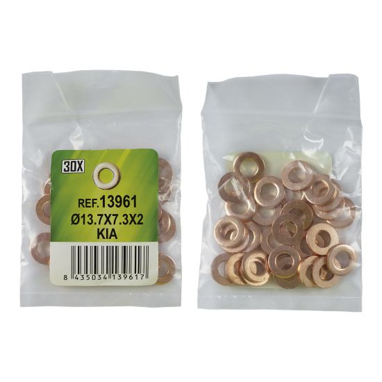 Imagem de SACO DE 30 ANILHAS DE COBRE PARA INYECTORES - 13.7X7.3X2 - KIA (REF. 53464)