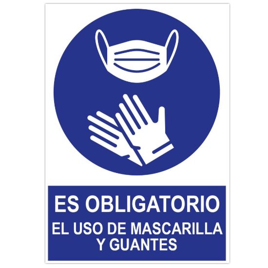 Imagem de POSTER CARTULINA A3 CON "ES OBLIGATORIO EL USO DE MASCARILLA Y GUANTES"