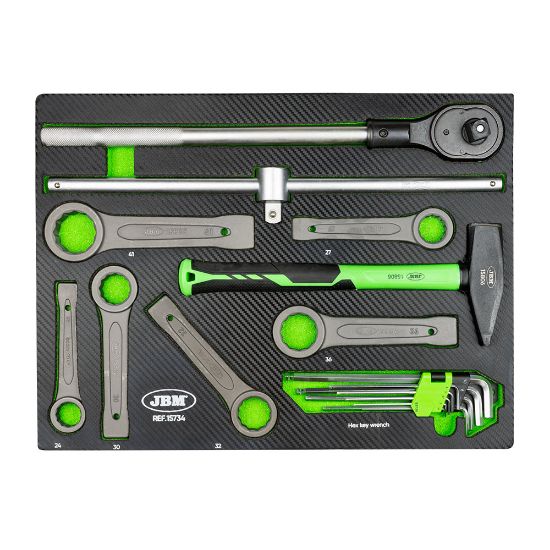 Imagem de MARTELO, PUNHO DE CATRACA E CHAVE DE PORCAS EM SUPORTE DE EVA