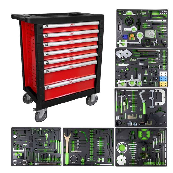 Imagem de CARRO DE FERRAMENTAS COM 7 GAVETAS, VERMELHO, COM KIT DE FERRAMENTAS DE AJUSTE D