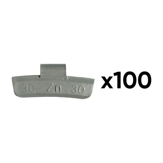 Imagem de CAJA DE 100 CONTRAPESAS ZINC GRAPA 30GR. ESPECIAL LLANTA ALEACIÓN