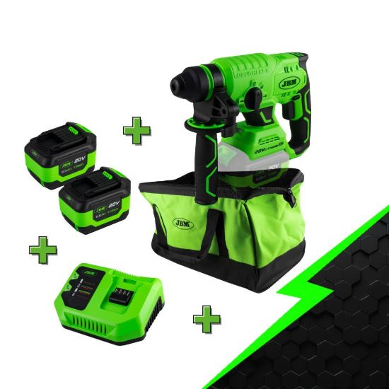 Imagem de PROMO ELÉCTRICA CON MARTILLO PERCUTOR 60023 + BATERÍA  6.0AH + CARGADRO 20V + MOCHILA