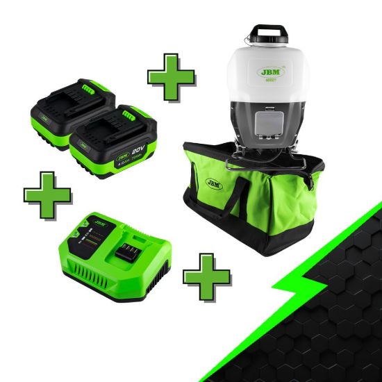 Imagem de PROMO ELÉCTRICA CON PULVERIZADOR 60027 + BATERÍA 4.0 AH X2 + CARGADOR 20V + MOCHILA