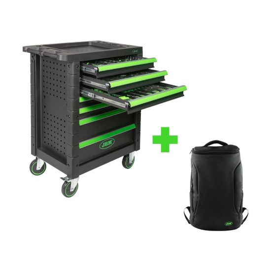 Imagem de PROMO CARRO DE HERRAMIENTAS 7 CAJONES VERDE 53904 + MOCHILA JBM 54043