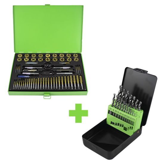 Imagem de PROMO: 50792 ESTUCHE MÉTRICO CON 58 PIEZAS DE MACHOS Y TERRAJAS RECUBIERTAS DE TITANIO + 53854