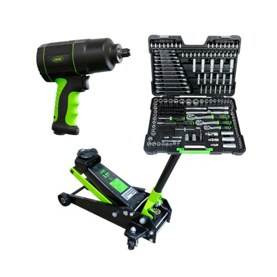 Imagem de 53608 PISTOLA DE IMPACTO 1/2" 1200NM + 50818 GATO HIDRÁULICO 3,5T + 54034 ESTUCHE 216 PIEZAS