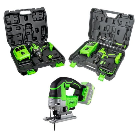 Imagem de 60047C TALADRO PERCUTOR 2 VELOCIDADES + 60044C PISTOLA DE IMPACTO 1/2" + 60010 SIERRA DE CALAR