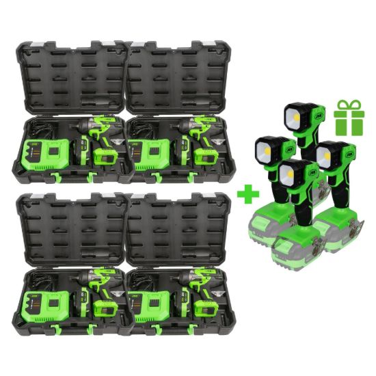 Picture of 4 X 60044C PISTOLA DE IMPACTO BRUSHLESS A BATERÍA 1/2" + 4 X PORTÁTIL 60035 DE REGALO