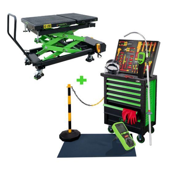 Imagem de CARRO DE HERRAMIENTAS 7 CAJONES VERDE ESPECIAL VDE + MESA HIDRÁULICA PARA BATERÍAS 