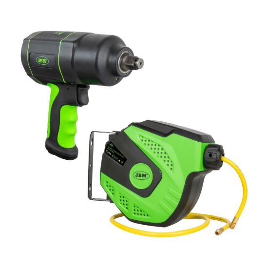 Imagem de 53608 PISTOLA DE IMPACTO 1/2" 1200NM+ 53882 CARRETE DE MANGUERA DE AIRE 11M - VERDE