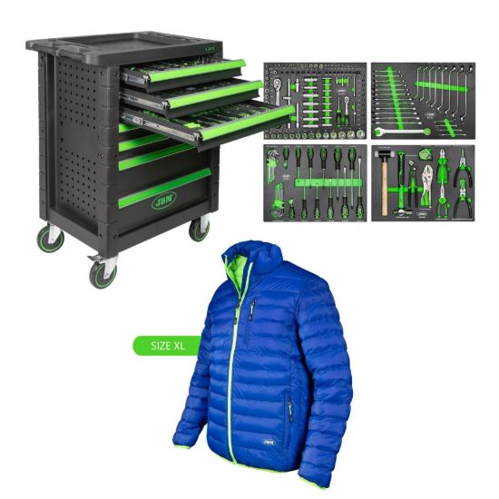 Imagem de 53904 CARRO DE HERRAMIENTAS 7 CAJONES VERDE + 70012 CHAQUETA VERDE-AZUL T.XL