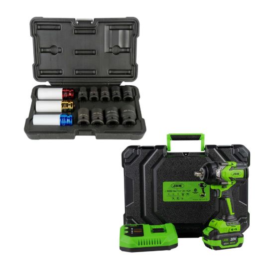 Imagem de 60051C PISTOLA DE IMPACTO BRUSHLESS A BATERÍA 1/2" 1000NM CON MALETÍN + 52343 SET DE 12 VASOS
