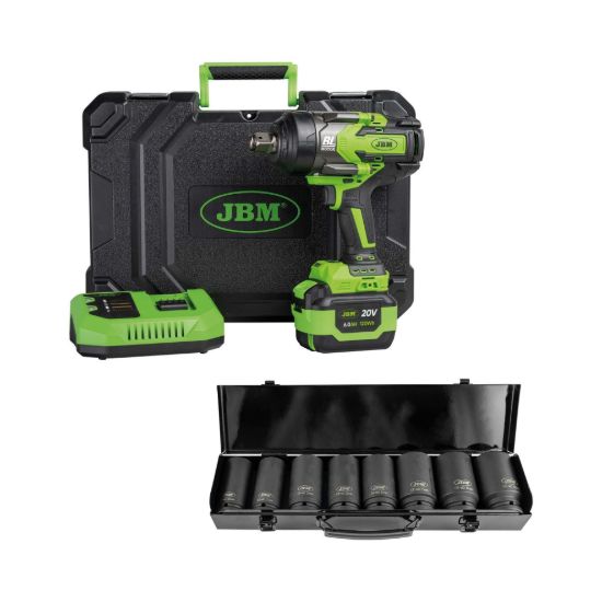 Imagem de 60048C PISTOLA DE IMPACTO BRUSHLESS A BATERÍA 3/4" 1300NM + 52347 SET DE 8 VASOS DE IMPACTO HEX 3/4"