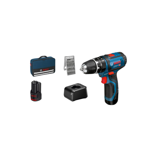 Imagem de GSB 12V-15 Berbequim com percussão + 2 baterias 2.0Ah + Set de 25 Acess. + carregador