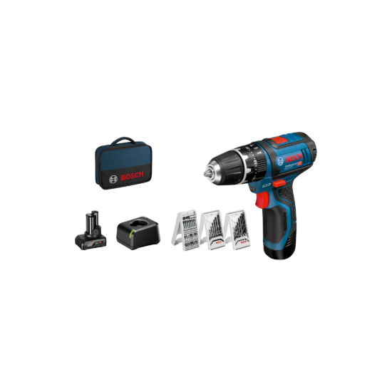 Imagem de GSB 12V-15 Berbequim com percussão + 2 baterias (1x 2.0ah e 1x 4.0ah) + Set de 39 Acess. + carregador