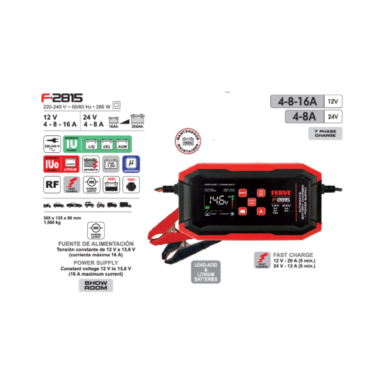 Imagem de Carregador baterias automático Ferve, F-2815 - 12/24V - 10 a 200Ah