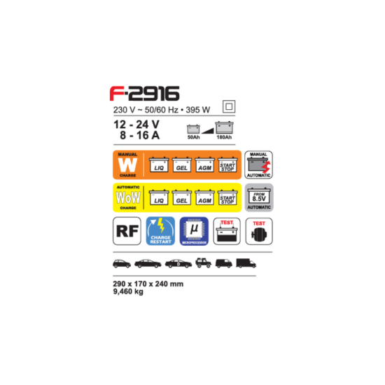 Imagem de Carregador de baterias Ferve, F-2916 - 12/24V - 8 a 16A (AGM)
