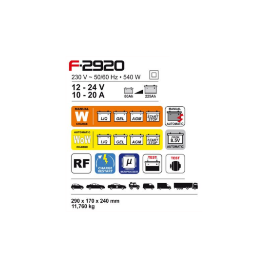 Imagem de Carregador de baterias Ferve, F-2920 - 12/24V 10 a 20A