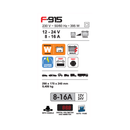 Picture of Carregador e comprovador de baterias Ferve, F-915 - 12/24V - 8 a 16A